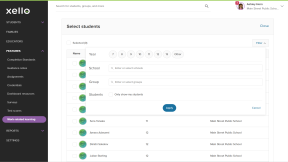 The filters for the student list for opportunity requests. Filter options include grade, school, group, and only my students.